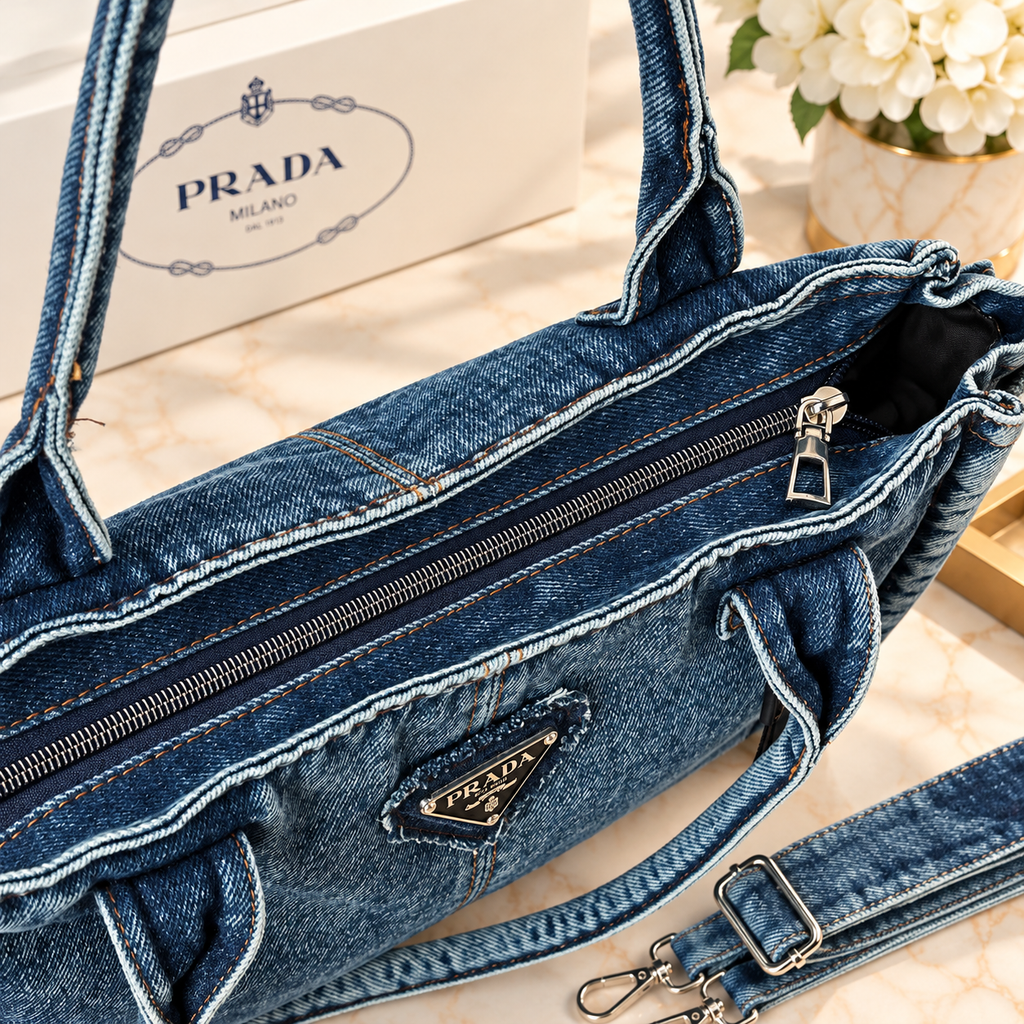 👑 GWP Prada Denim Tote Bag | 3 Colors | Detachable Shoulder Strap