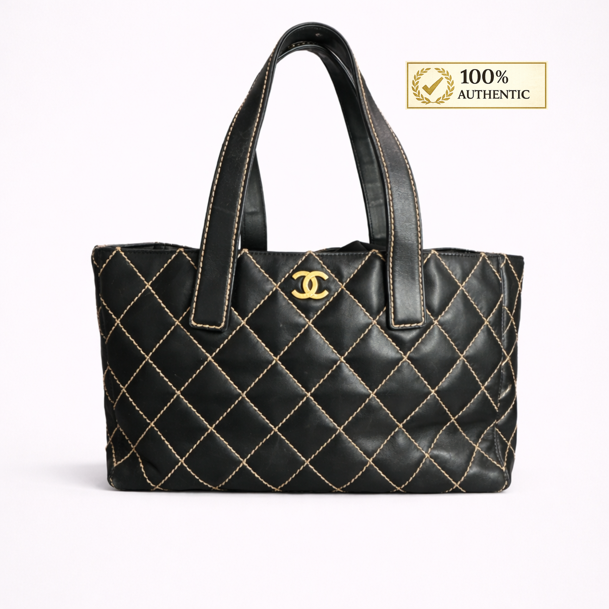 Authentic Chanel Wild Stitch Tote – Black Calfskin Leather