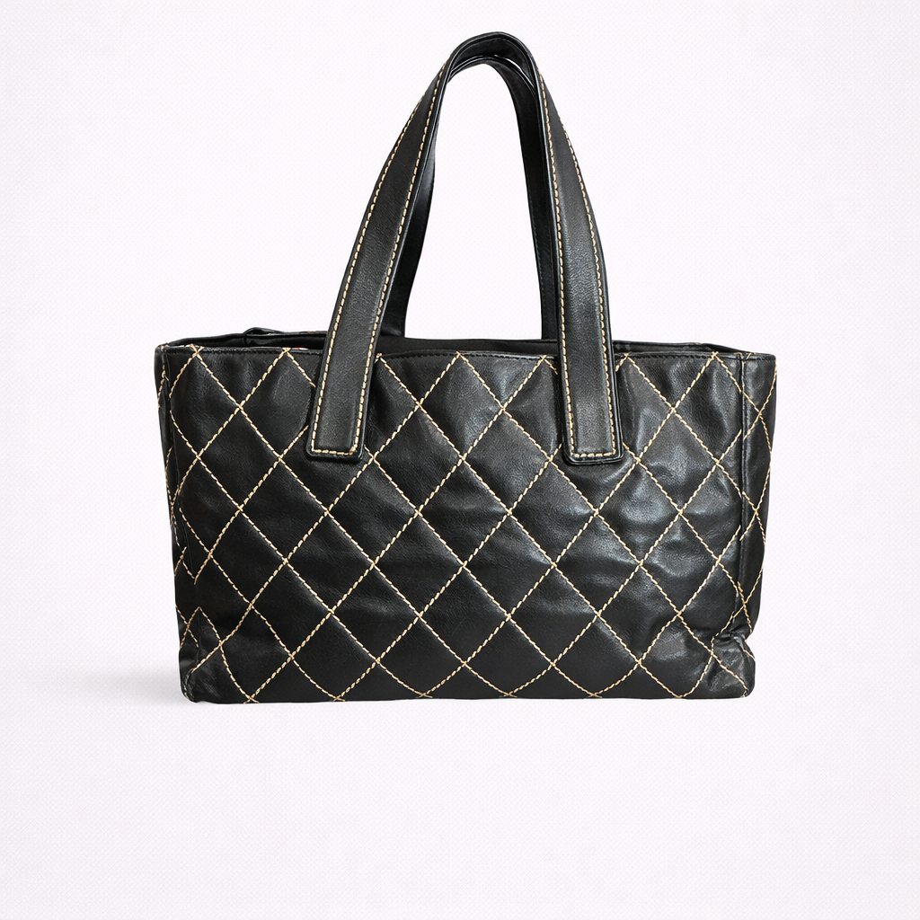 Authentic Chanel Wild Stitch Tote – Black Calfskin Leather