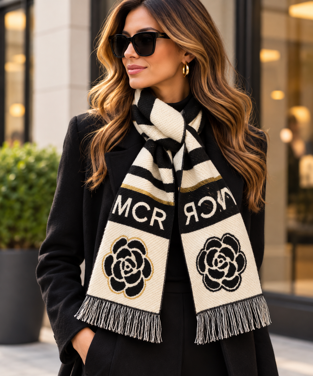 ✨ Chanel GWP Knit Fringe Scarf – Black, Ivory & Gold Edition ✨