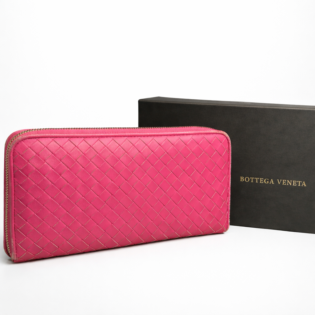 Bottega Veneta Pink Intrecciato Zip-Around Wallet