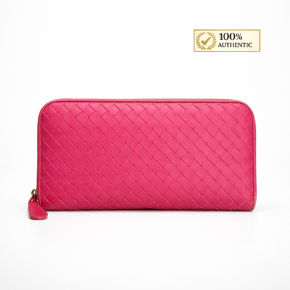 Bottega Veneta Pink Intrecciato Zip-Around Wallet