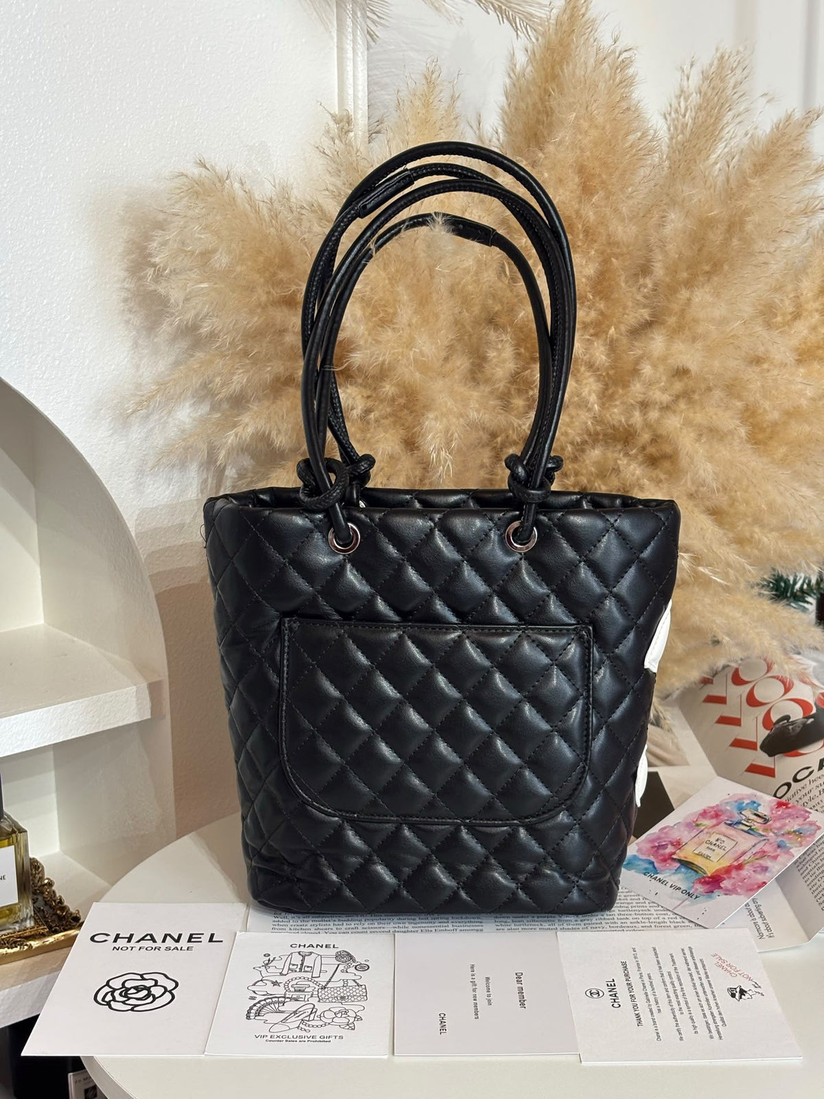 Chanel-Style GWP Black Quilted Tote Bag | White CC Logo
