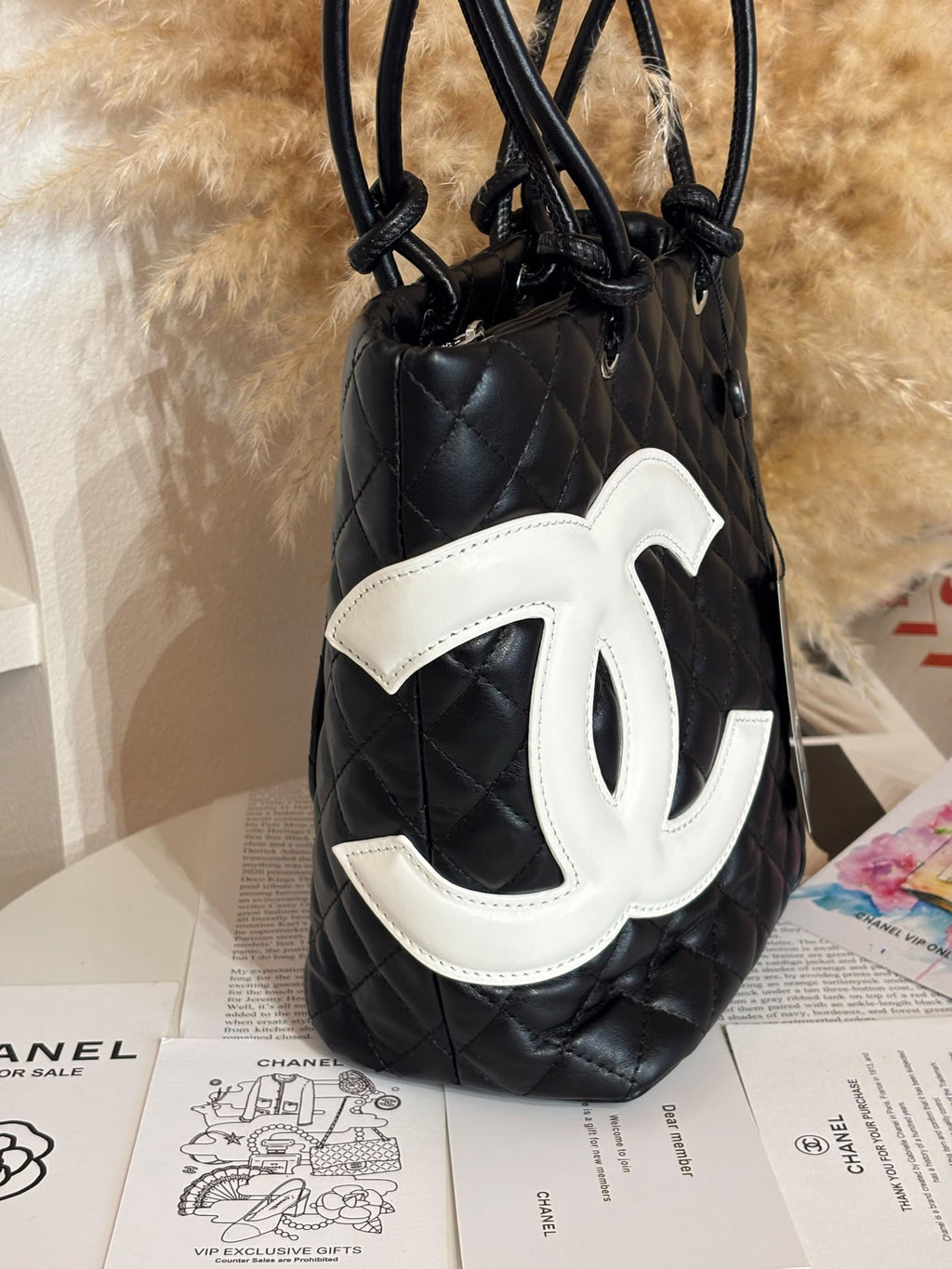 Chanel-Style GWP Black Quilted Tote Bag | White CC Logo