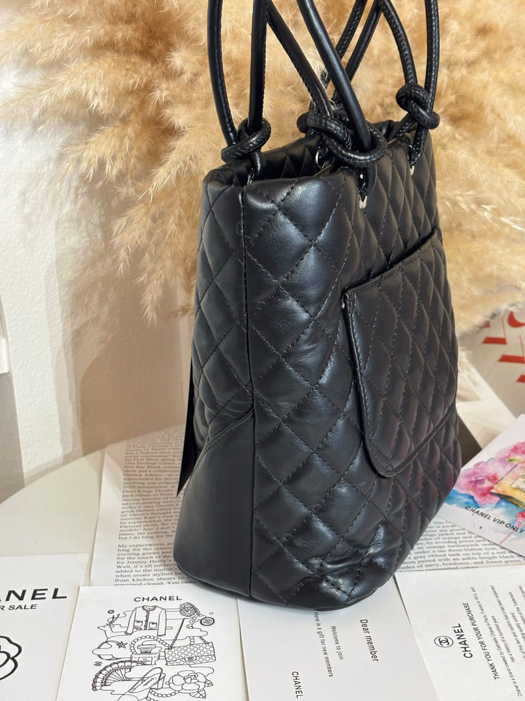 Chanel-Style GWP Black Quilted Tote Bag | White CC Logo