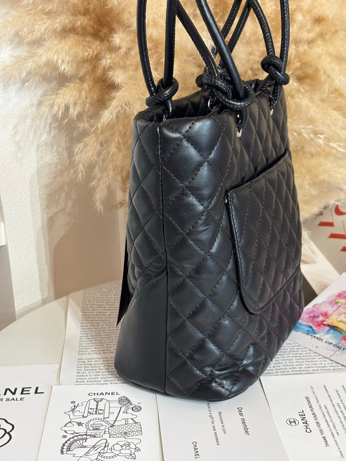 Chanel-Style GWP Black Quilted Tote Bag | White CC Logo
