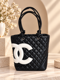 Chanel-Style GWP Black Quilted Tote Bag | White CC Logo