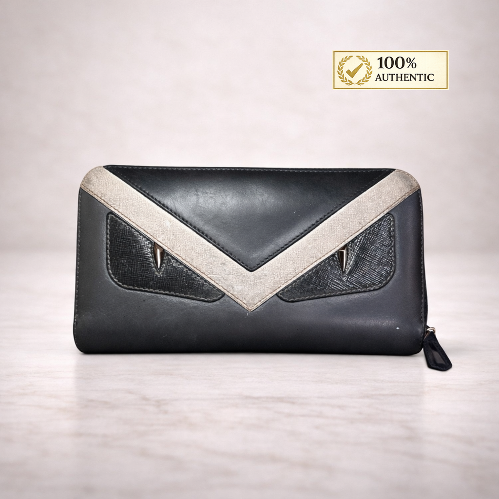 Authentic Pre-Owned Fendi Monster Zip Around Wallet – Black & Ivory