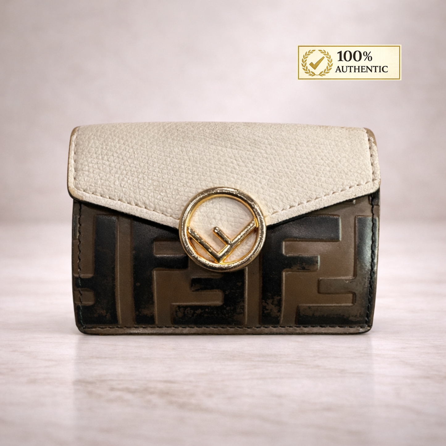 Fendi Vitello Liberty F zucca Compact Trifold Wallet