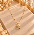 ⭐️ Fashion Gold-Tone Interlocking CC Pendant Necklace | Rhinestone Accent
