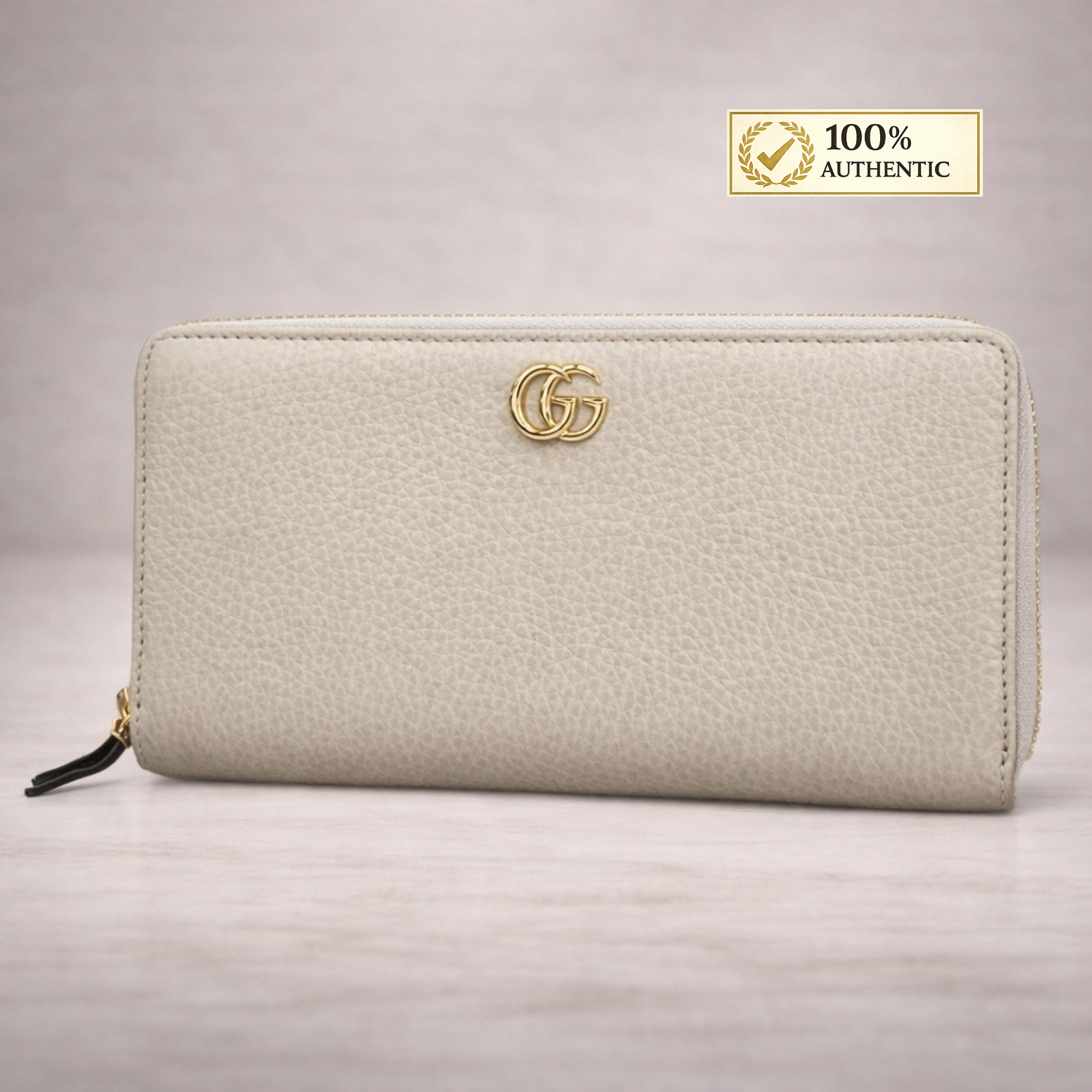 Authentic GUCCI Beige Leather Zip Around Wallet