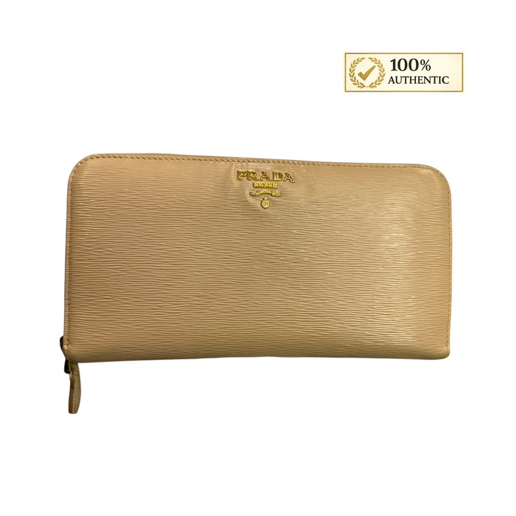 Authentic Prada Saffiano Zip-Around Wallet – Beige/Nude