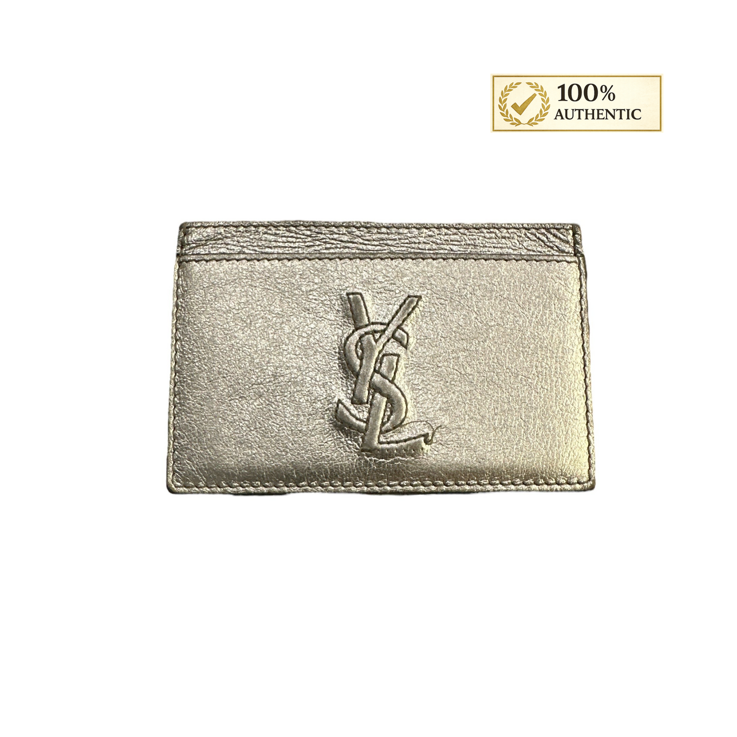 Saint Laurent Paris Silver Leather Monogram Card Case