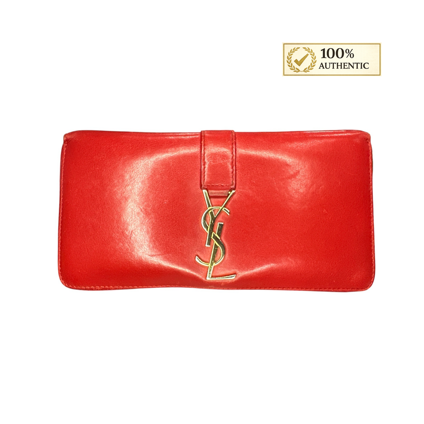 Saint Laurent Red Leather Monogram Zip Around Wallet