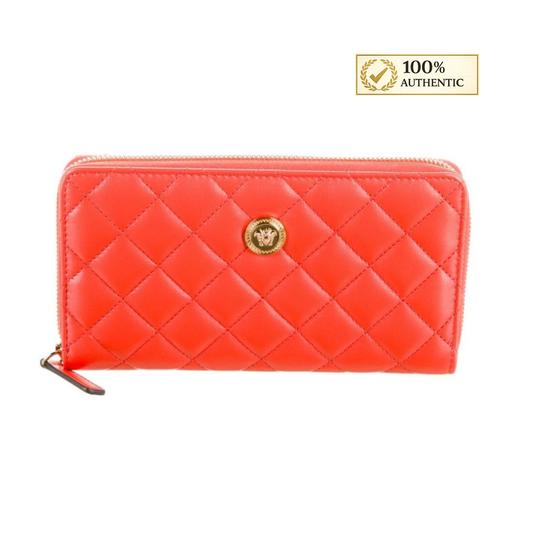 Versace Orange and Gold Quilted Continental wallet