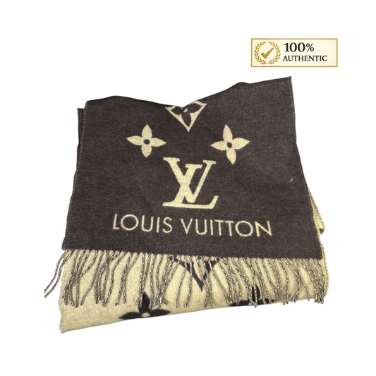 Brown Cashmere Monogram Scarf