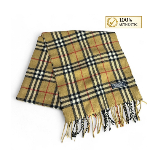BURBERRY 100% Lambswool TAN Check Scarf – Classic Nova Pattern