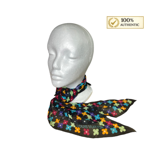 Silk Black Multicolor Print Scarf