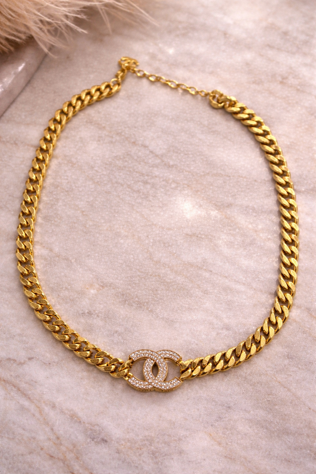 Gold Cuban Chain Initial Necklace – Bling Letter Detail (16"–18")