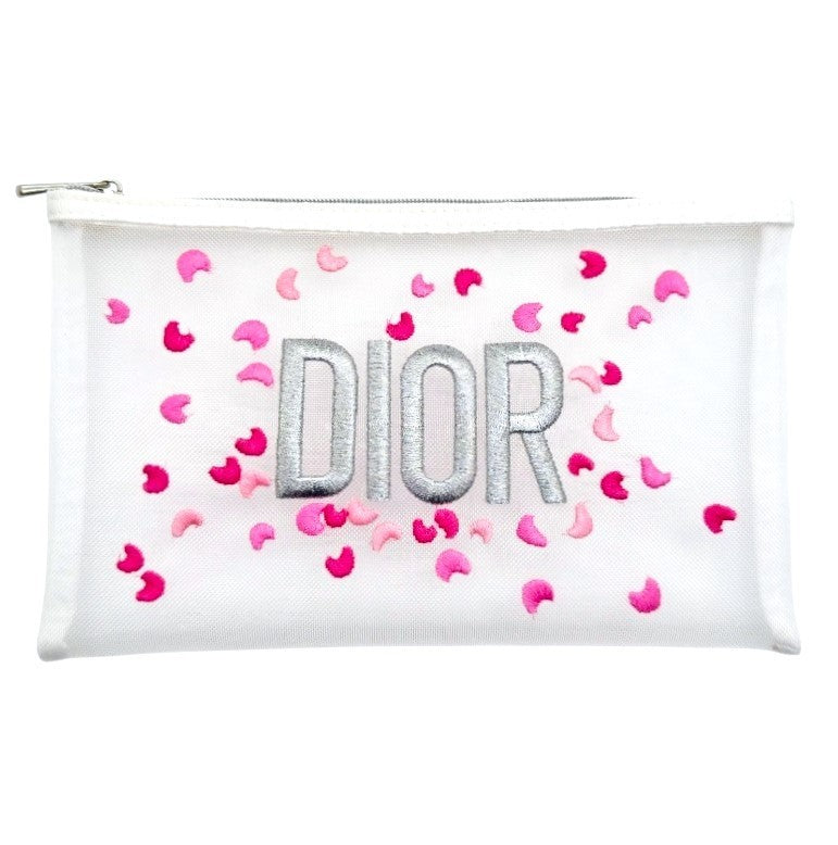 Dior Beauty Mesh Cosmetic Pouch – Pink Confetti Embroidery (GWP Exclusive)