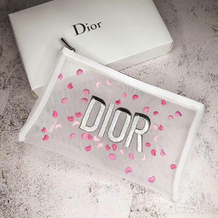 Dior Beauty Mesh Cosmetic Pouch – Pink Confetti Embroidery (GWP Exclusive)