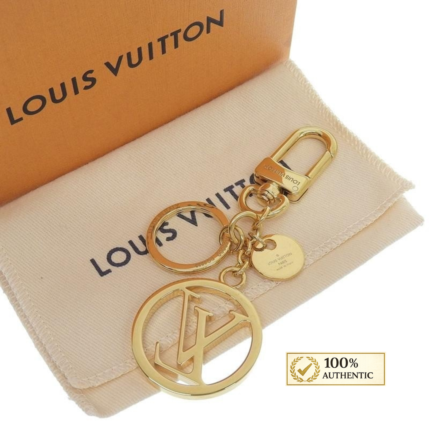 Louis Vuitton Authentic Porte Cle LV Circle Bag Charm Key Ring GP Gold 11