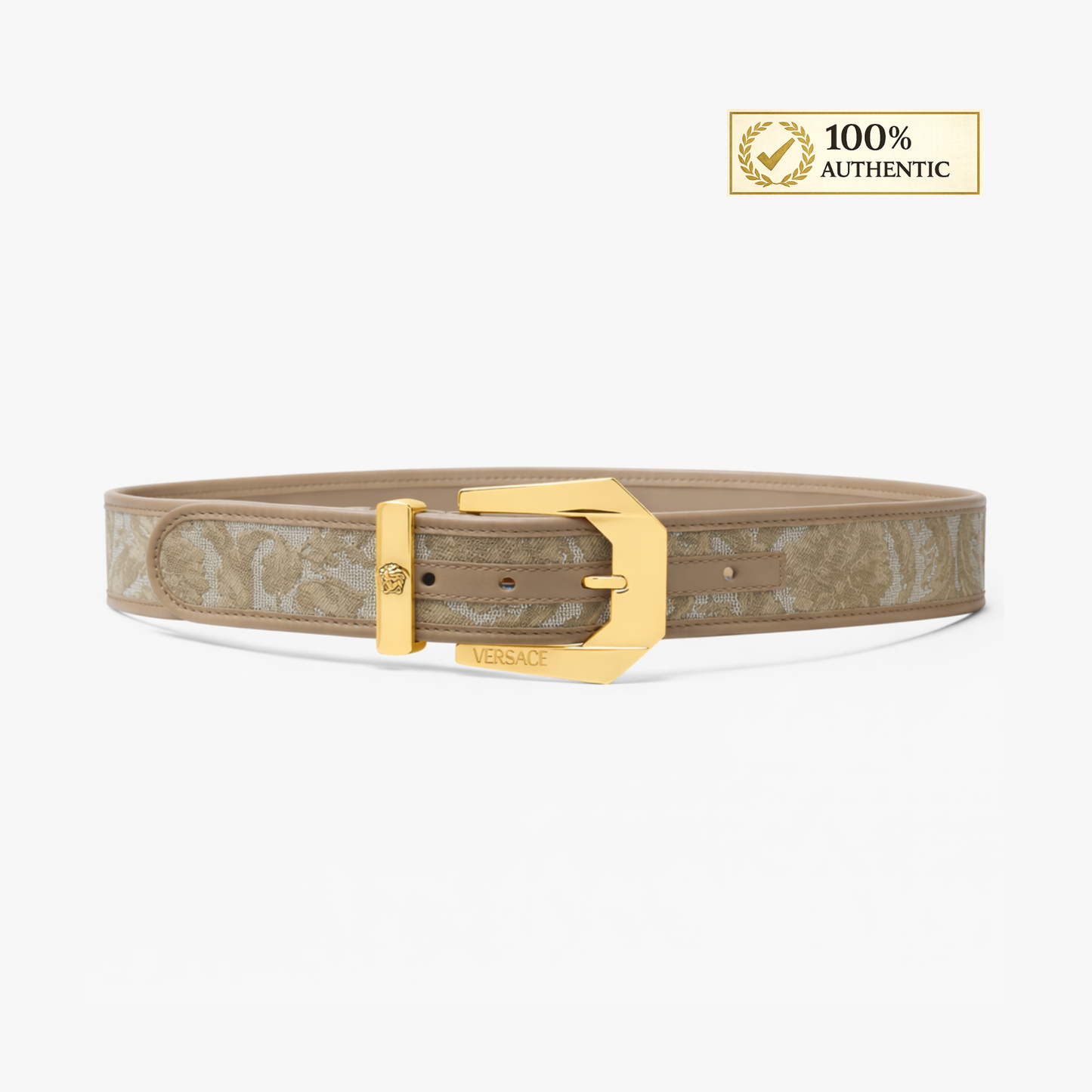 Versace Medusa Heritage Barocco Jacquard Logo Buckle Leather Belt