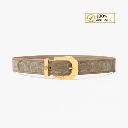 Versace Medusa Heritage Barocco Jacquard Logo Buckle Leather Belt