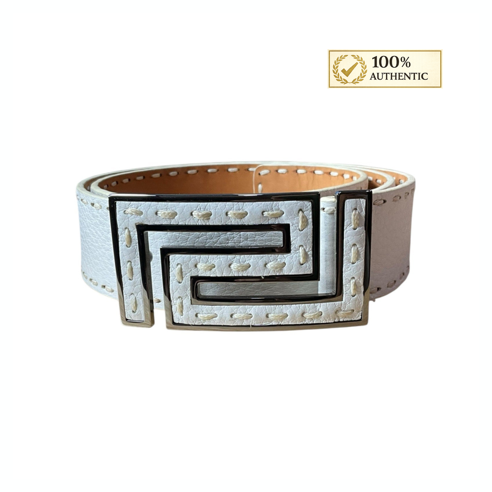 Versace White Leather Belt