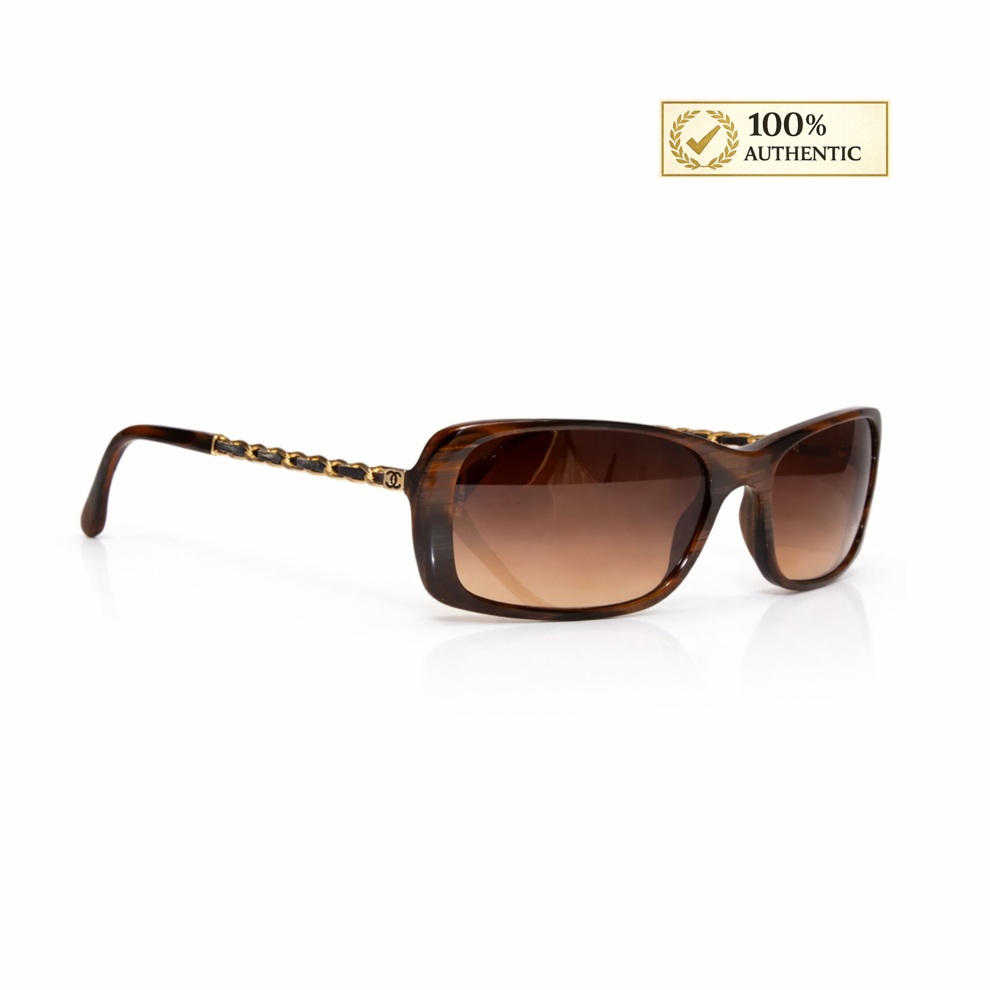 Chanel Brown Frame Chain-Link Sunglasses