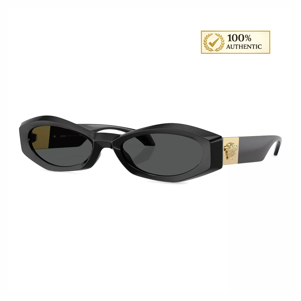 Versace Geometric Sunglasses – Made in Italy | Black with Gold Medusa Temples | 54mm