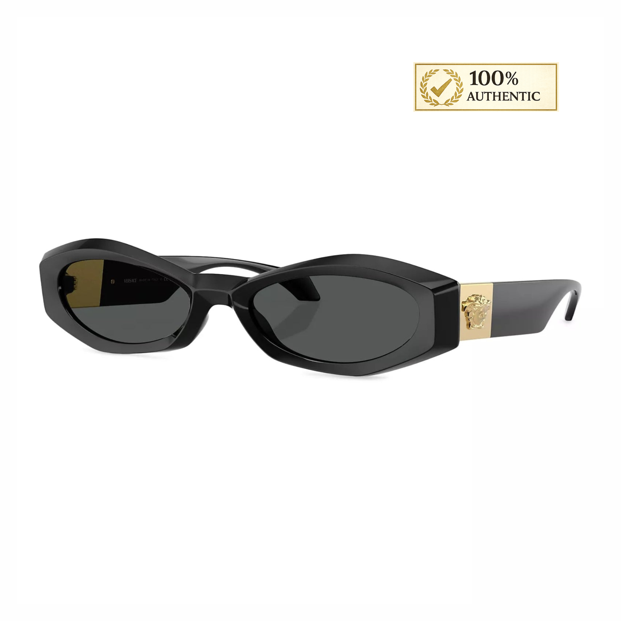 Versace Geometric Sunglasses – Made in Italy | Black with Gold Medusa Temples | 54mm