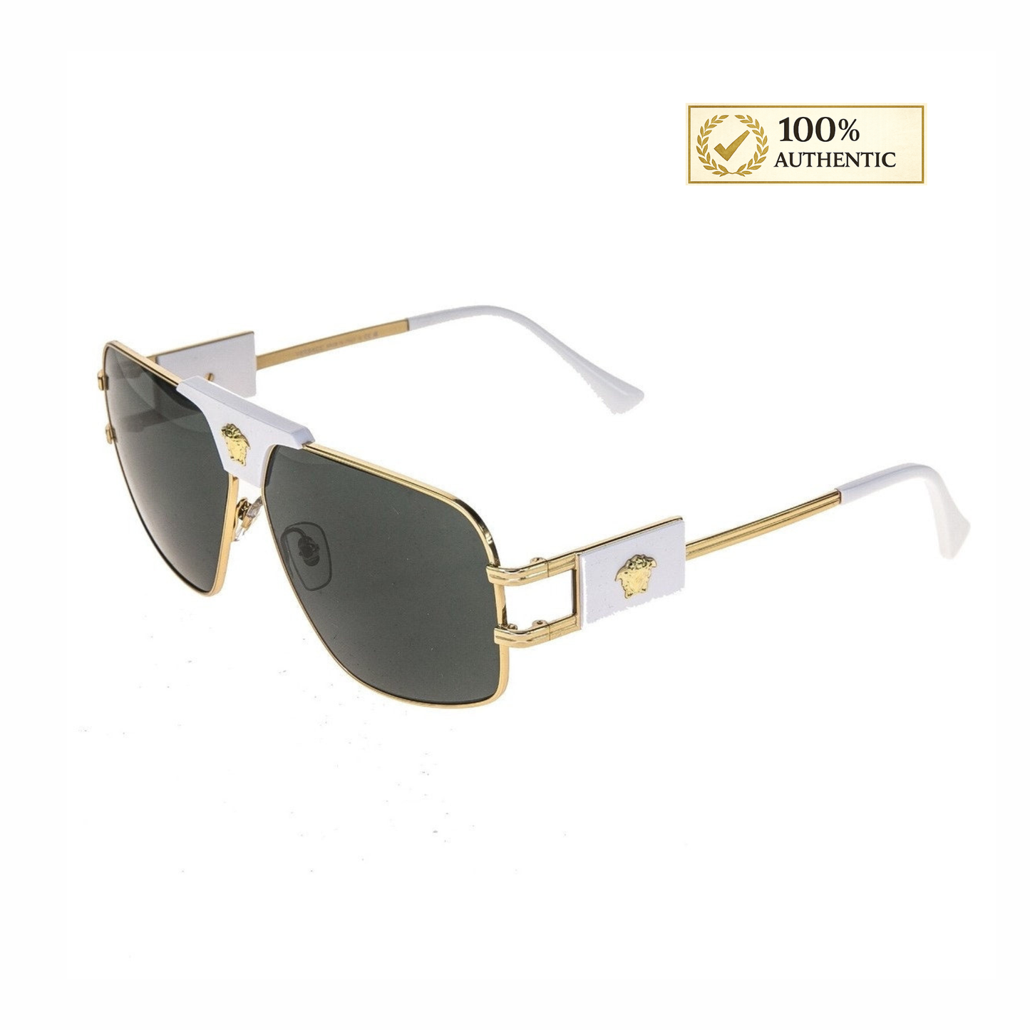 VERSACE Medusa NAVIGATOR Gold Stud White Aviator Unisex Sunglasses VE2251 2251