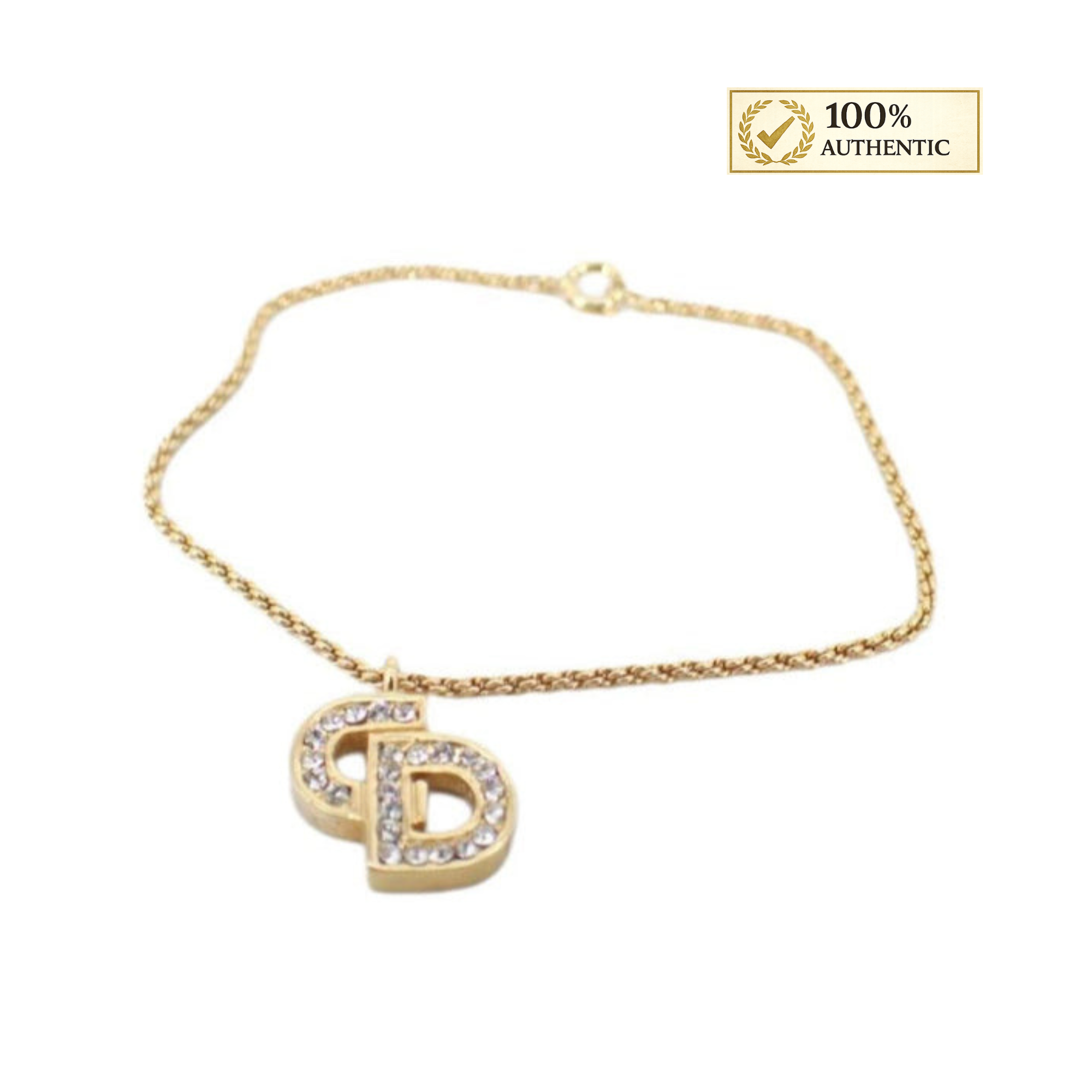 Christian Dior Vintage Crystal CD Logo Charm Bracelet