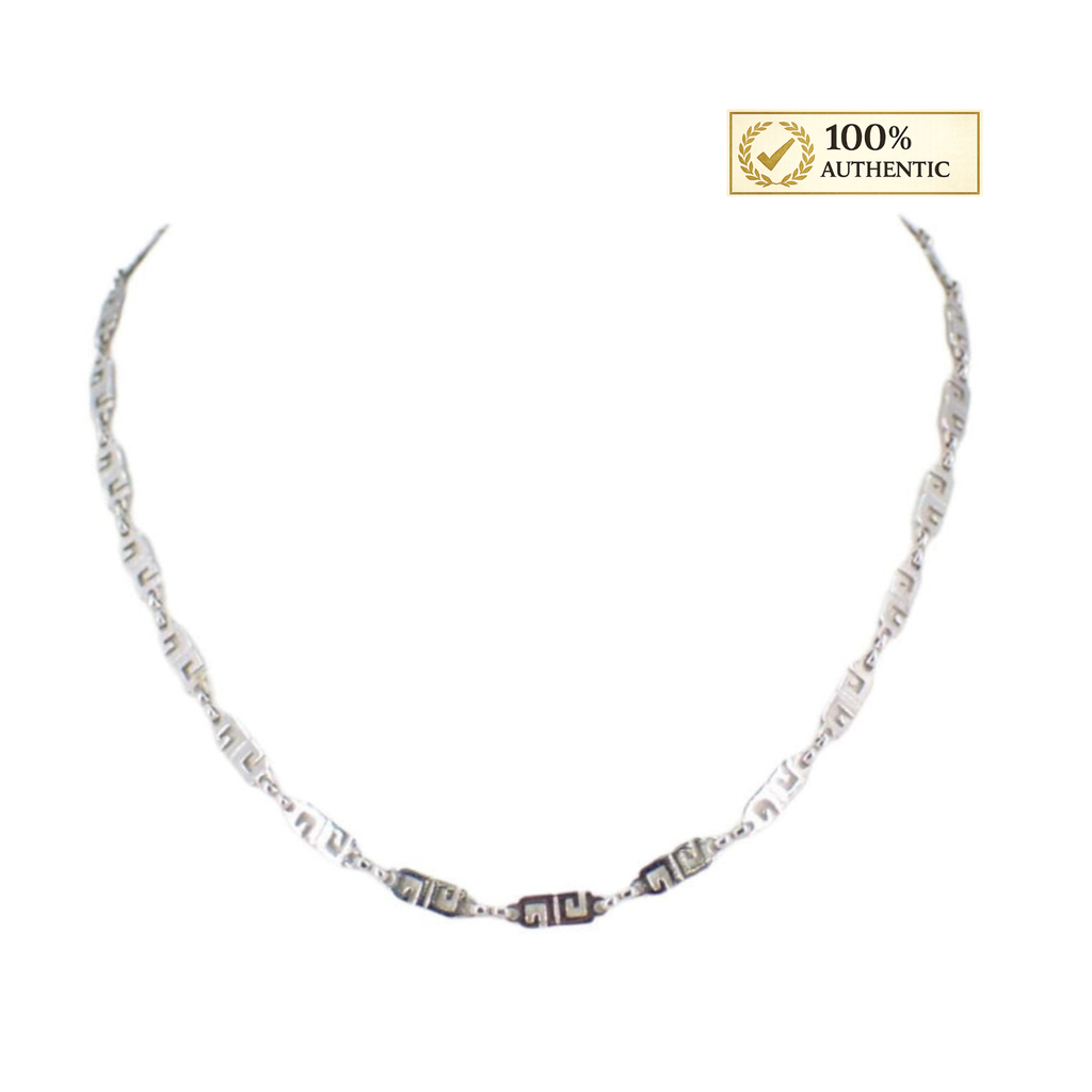 Authentic Givenchy Greek Key Chain Necklace – Silver Tone Vintage Designer Necklace