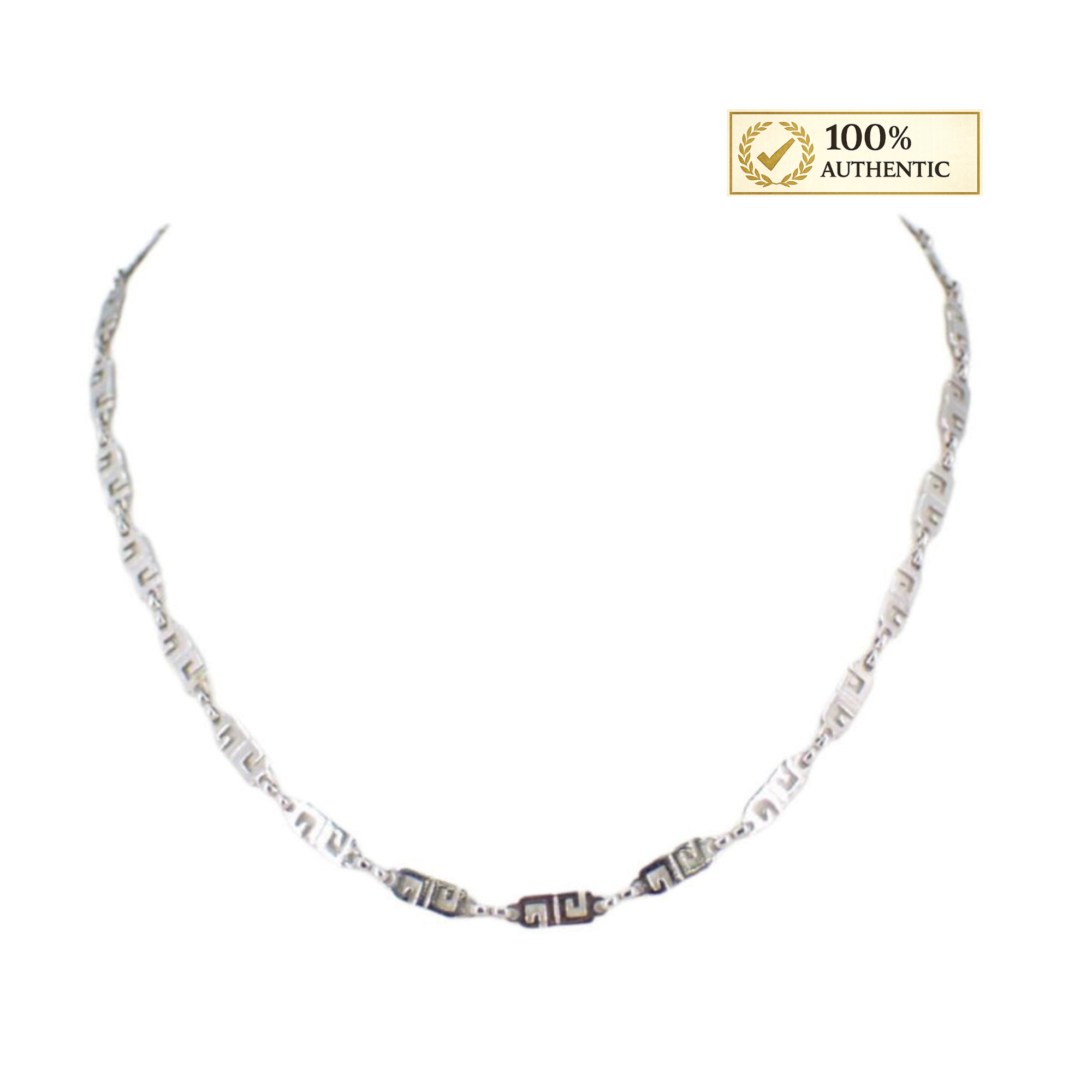 Authentic Givenchy Greek Key Chain Necklace – Silver Tone Vintage Designer Necklace