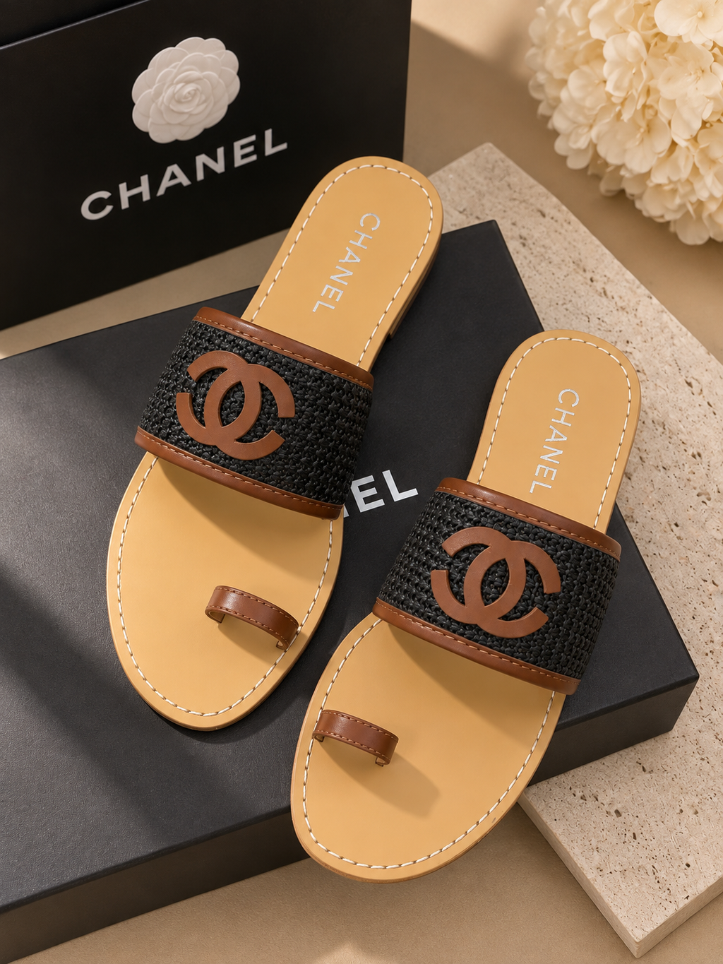👑Raffia Fashion Slide Sandals with Box | Summer Resort Slides