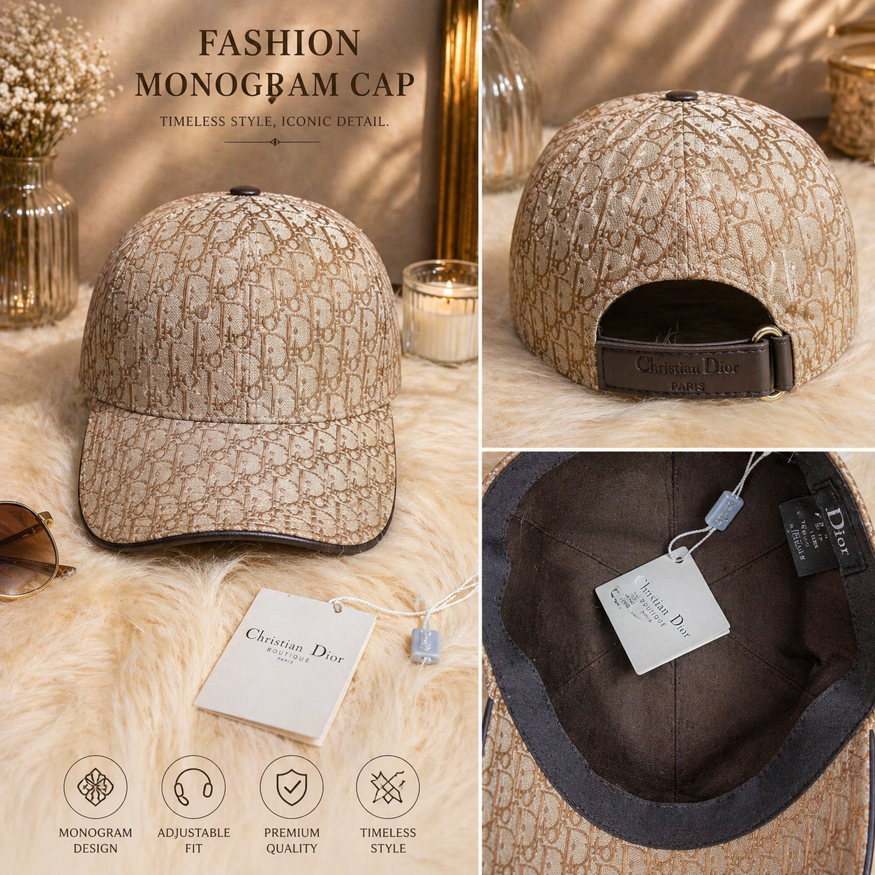Fashion Monogram Luxe Caps – Beige & Black