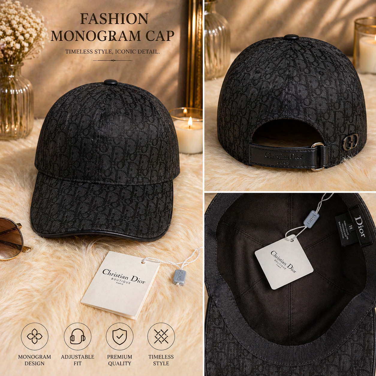 Fashion Monogram Luxe Caps – Beige & Black