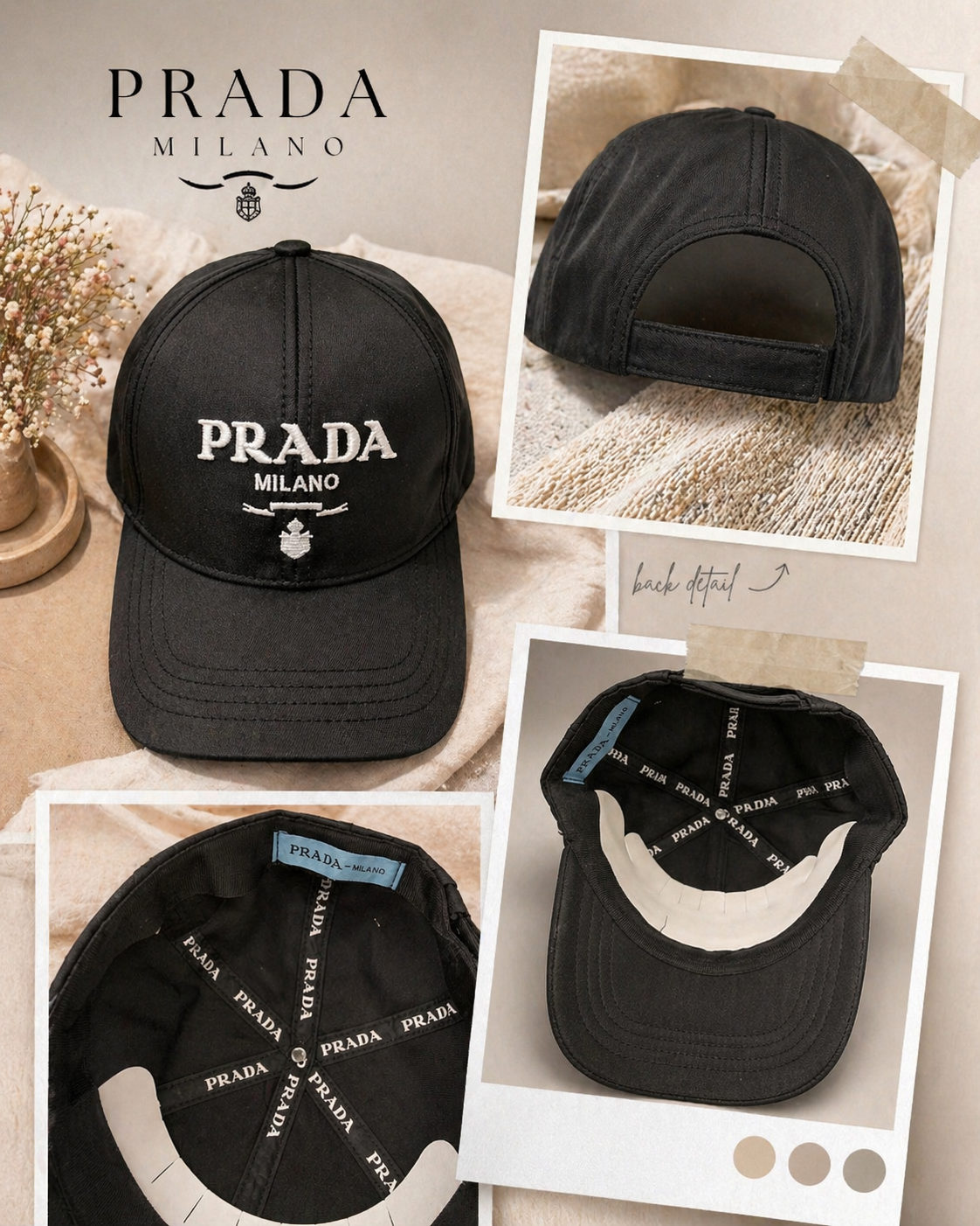 Luxury Milano Embroidered Fashion Cap – Black or White