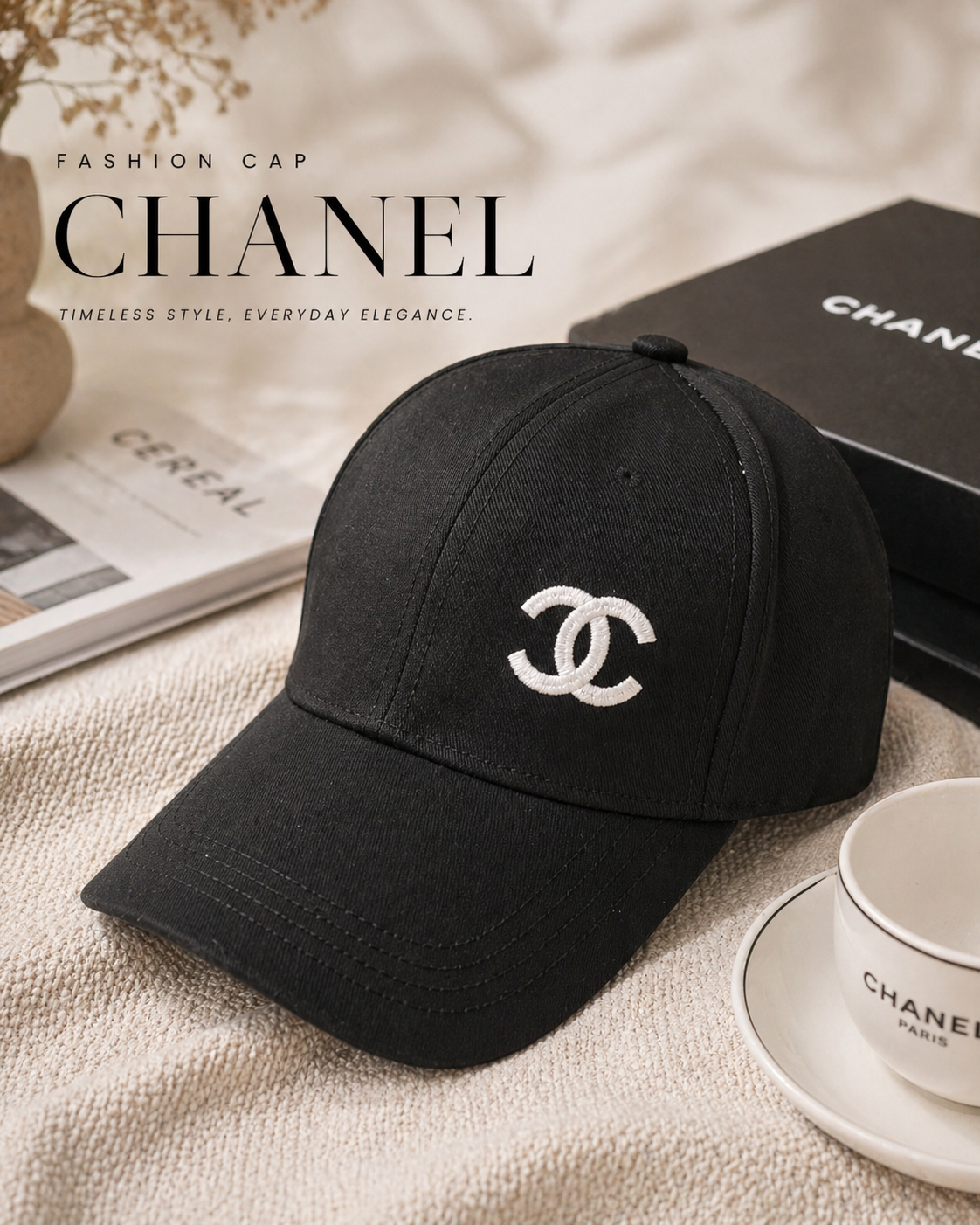Luxury Inspired Embroidered Fashion Cap – Black or White
