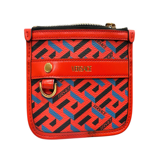 VERSACE 
Coated Canvas Calfskin La Greca Modular Zip Pouch Blue Red - Clairely Amazing