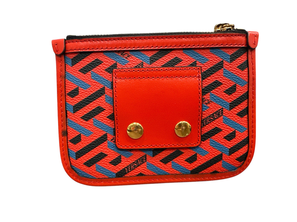 VERSACE 
Coated Canvas Calfskin La Greca Modular Zip Pouch Blue Red - Clairely Amazing