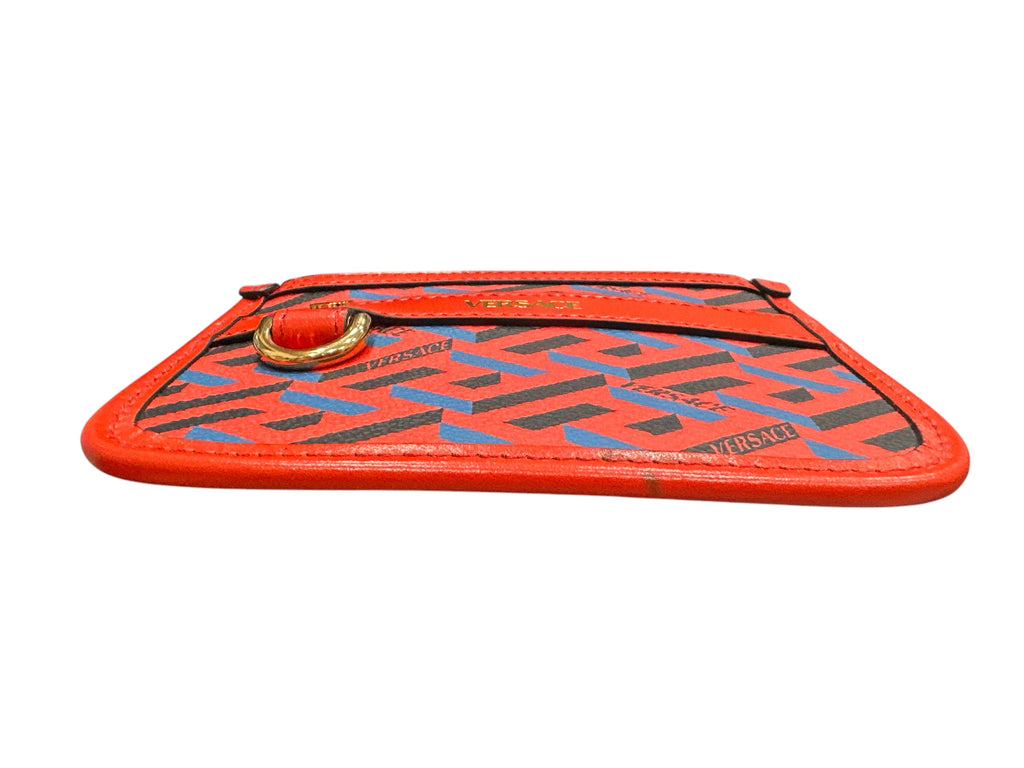 VERSACE 
Coated Canvas Calfskin La Greca Modular Zip Pouch Blue Red - Clairely Amazing