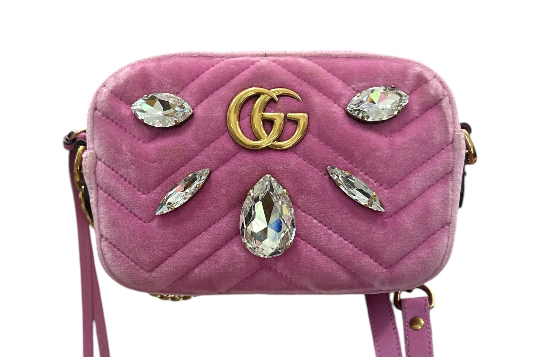 Gucci
Velvet Mini GG Marmont Marquise Crystals Matelasse Shoulder Bag - Clairely Amazing