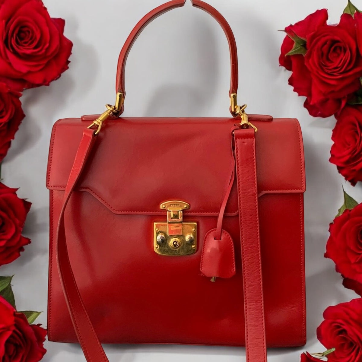 GUCCI Lady Lock Red Leather Vintage Handbag - Clairely Amazing