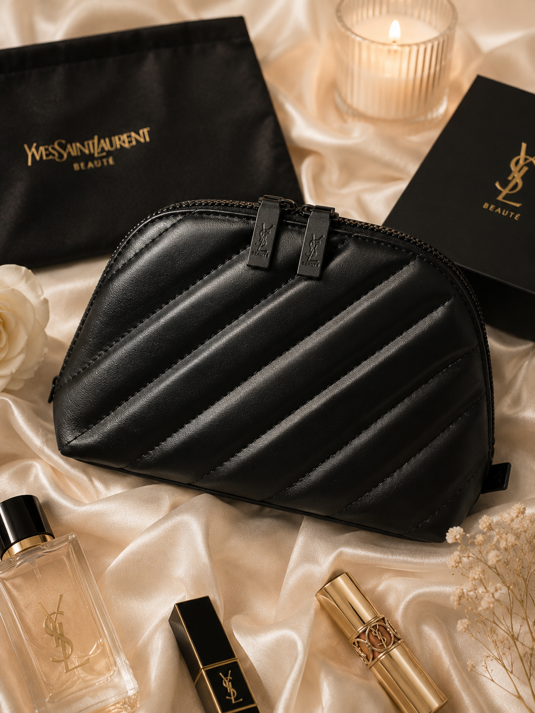 YSL Beauté Black Quilted Cosmetic Pouch GWP