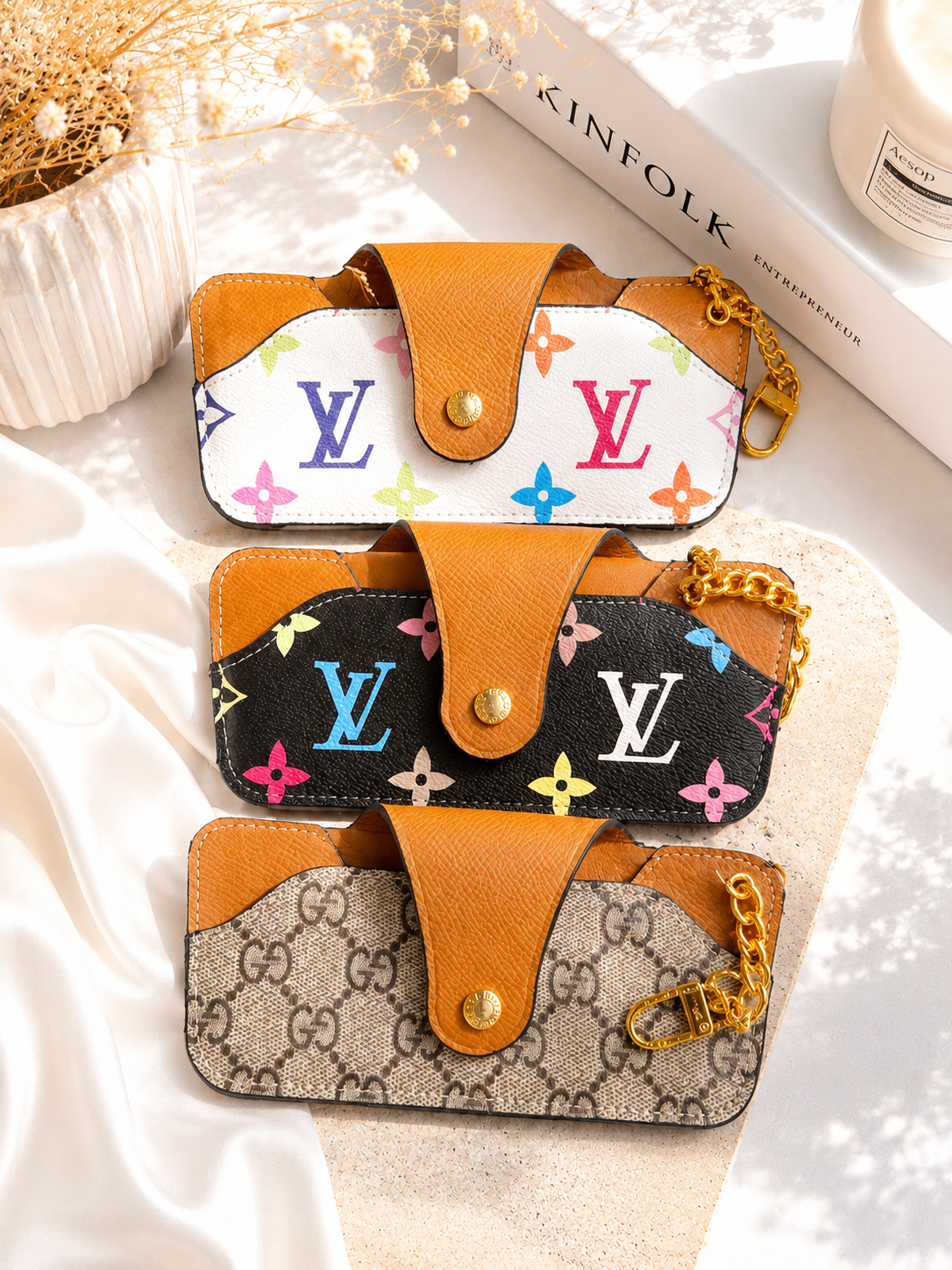 Fashion Monogram Sunglasses Case with Attached Chain