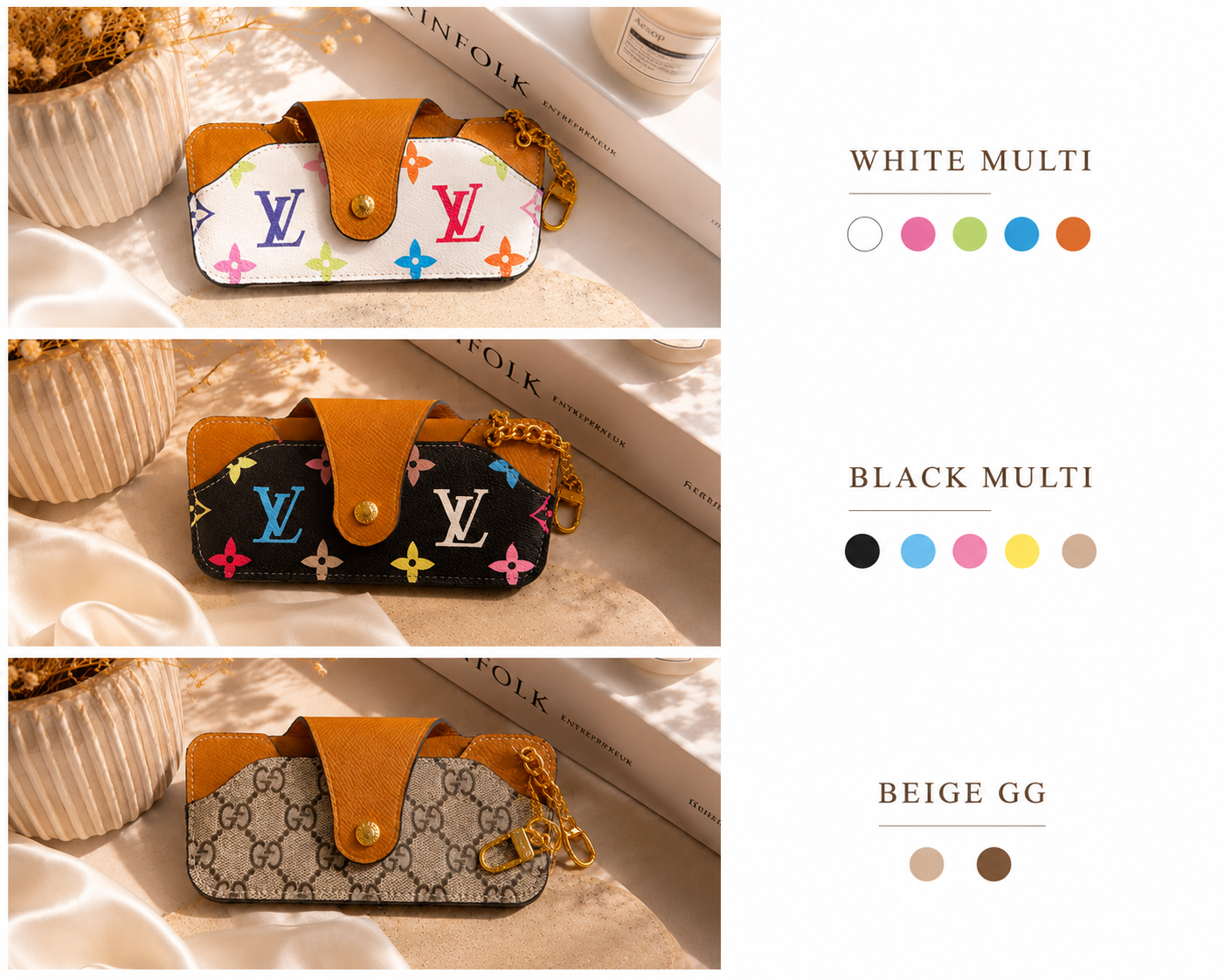 Fashion Monogram Sunglasses Case with Attached Chain