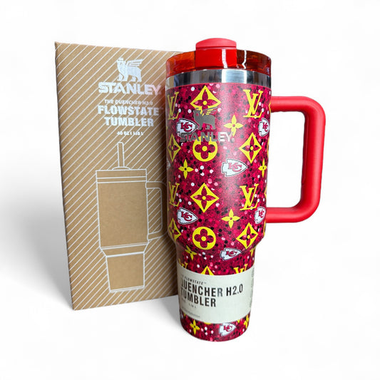 Fashion Red & Yellow 40oz Tumbler with Handle